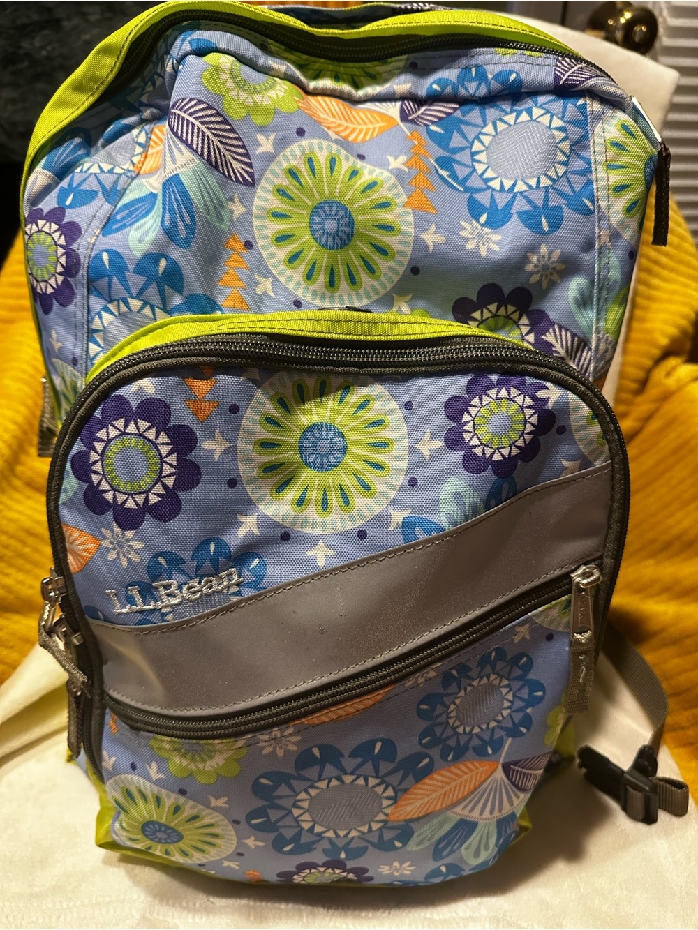 L.L.Bean Deluxe Book Pack Backpack Blue Teal Green Paisley Floral School Girls